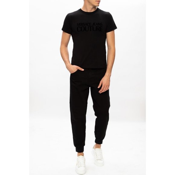 Versace Jeans Couture Flock Printed T-Shirt Black Size Large - Picture 1 of 9